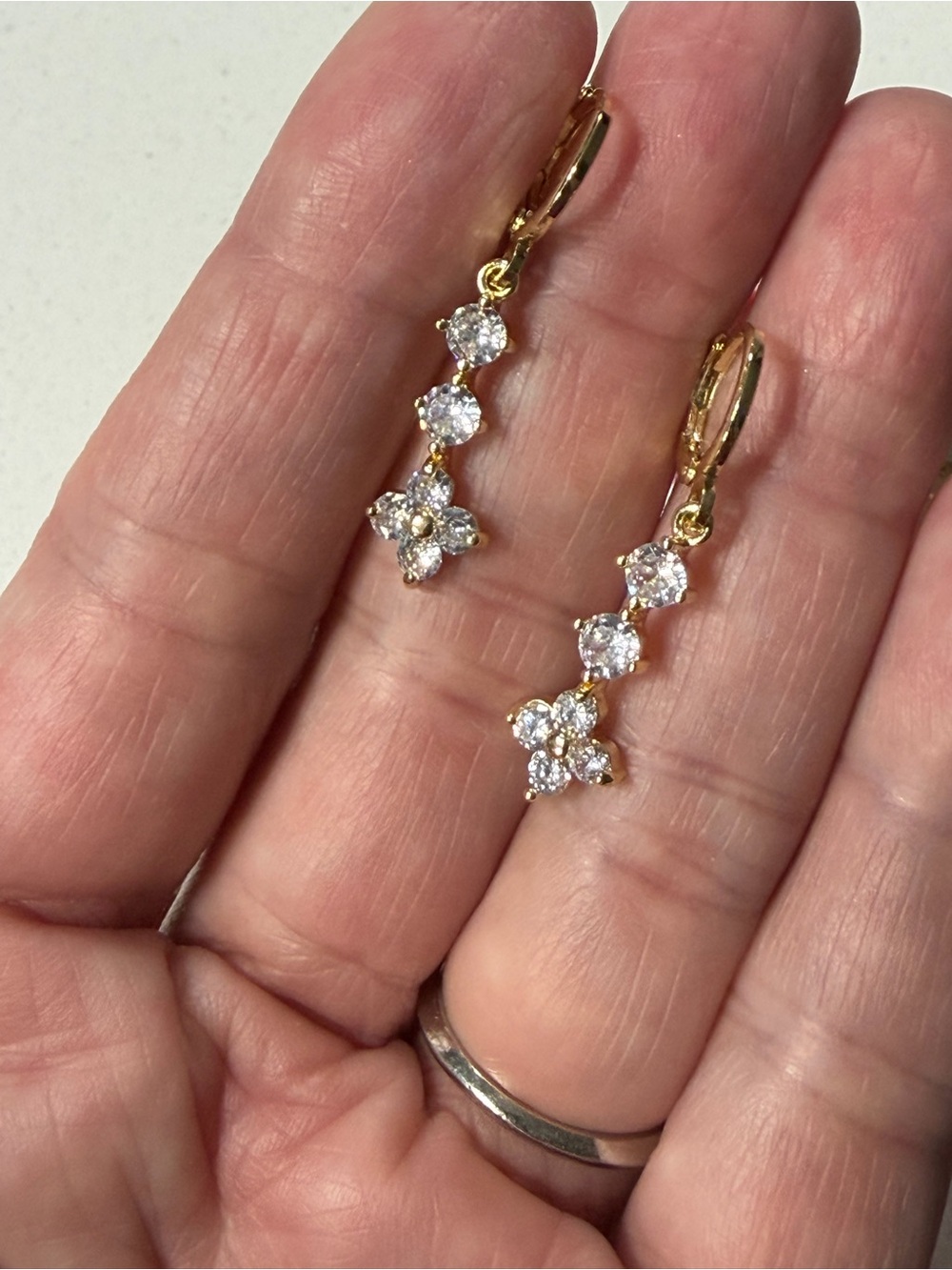 Yellow Gold-Plated Cubic Zirconia Drop Earrings - Sparkling Cluster Design